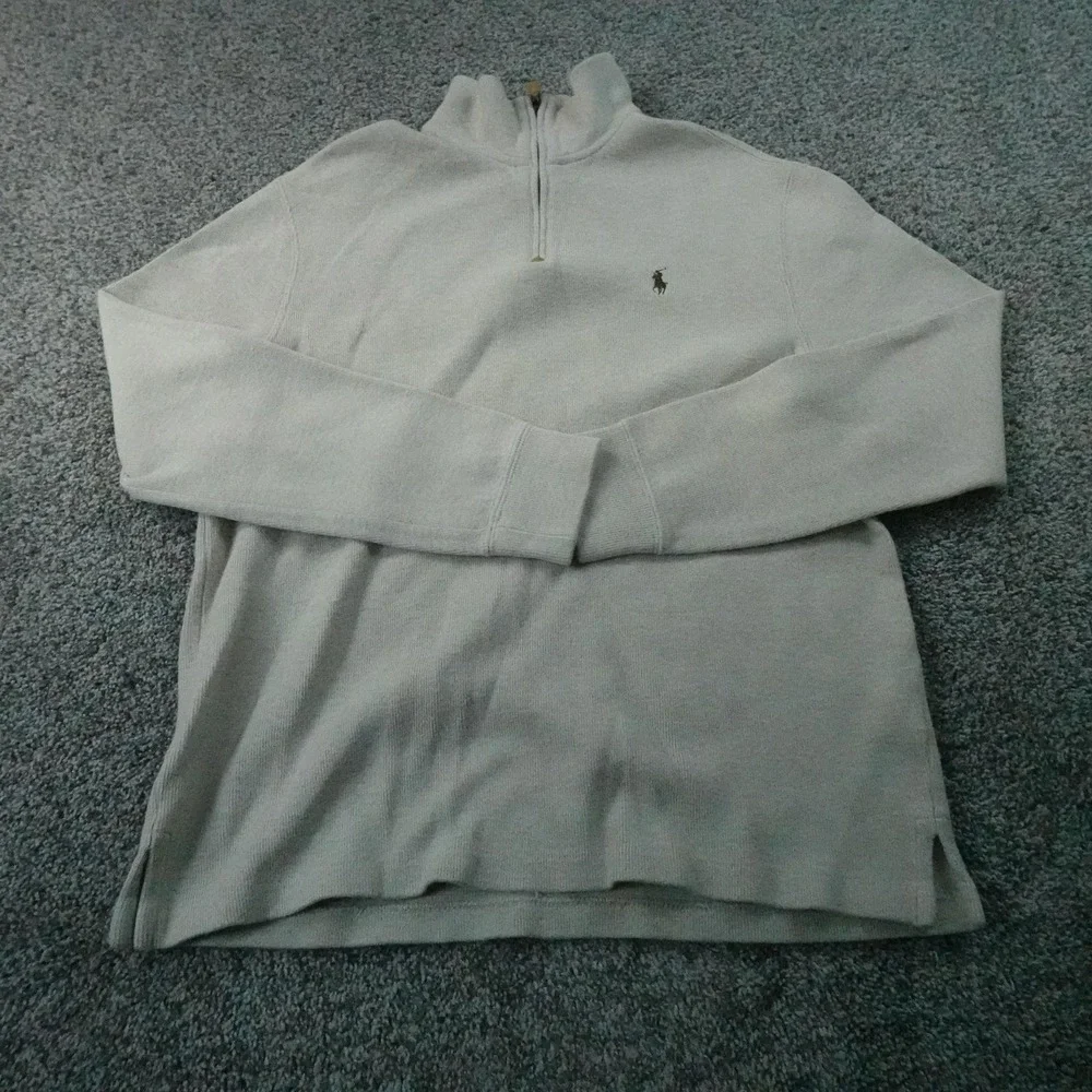 Polo Ralph Lauren Sweater Mens S Beige 1/4 Zip Mock Neck Knit Pullover Pony Logo
